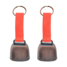 2 Pack Small Red Cow Bell for Dog Collar with Loud Sound Alert and Leather Strap for Pets