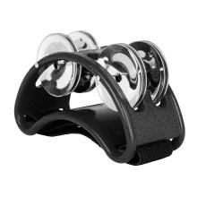 Foot Tambourine Double Row Stainless Steel Jingles Hands Rhythm for Musicians Black
