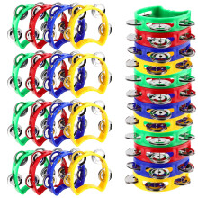 28 Pack 4 Inch Half Moon Hand Tambourine Set with Bright Jingle Sound for Party Classroom
