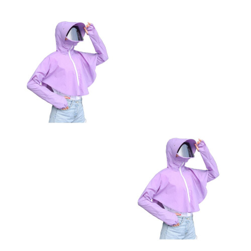 2Pcs Durable Purple Sunscreen Shirt with Hat and Uv Face Shield 2