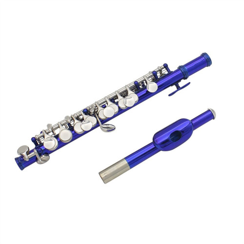 Blue 16Hole Student Piccolo Flute with E Key, Cupronickel HalfSize Design and Leather Case