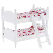 Doll Bunk Bed in Pink, Miniature Birch Wood Furniture for Dollhouse Decoration and Gift