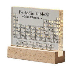 Acryl periodiek systeem met 83 echte chemische elementen voor docenten - USB-lichtvoet, houten standaard en vergrootglas inbegrepen