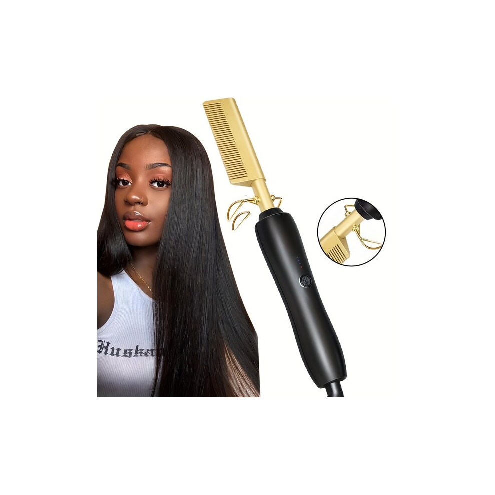 Automatic Power Off Straightening Comb with Foldable Holder, 35W PTC Heater for Safe Use on Thin to Medium Hair, 110-240V
