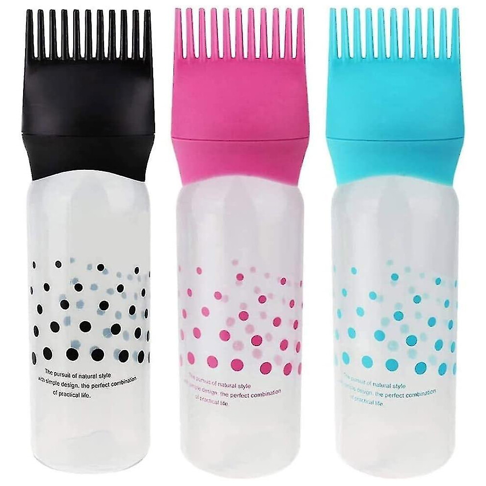 Unisex 3-Piece Hair Dye Applicator Bottle Set With Screw-In Rotating Comb, Even Colour Distribution For Home Use, Smooth Surface Design