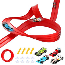 Flexible Bendable Car Race Track Set, 5m Two-Lane Gravity Powered Track with Suction Cups for Stable Setup, Includes 4 Aluminium Alloy Cars