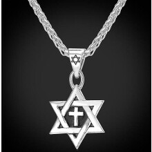 Star of David and Cross Necklace in Gold Silver Alloy, Adjustable 60cm Chain