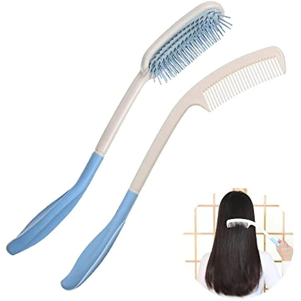 Extra Long Handle Comb and Brush with Soft Bristles, Curved Ergonomic Design for Comfortable Scalp and Easier Styling