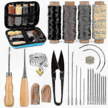 Professional Hobbyist Leather Craft Kit with Awls, Waxed Thread, Finger Cots for Hand Stitching