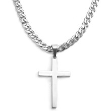 Herenketting met kruisje van roestvrij staal, 60 cm x 6 mm stevige ketting met hanger van 4,5 x 2,7 cm