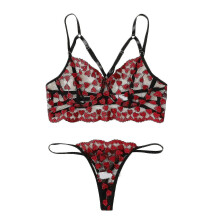 Lingerieset met bloemenborduurwerk, elastische, gladde, mouwloze bh en string voor dames, geschikt voor alle seizoenen.