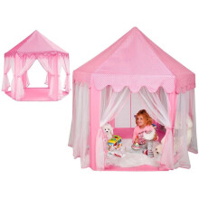 Kinderspeeltent met 6 ingangen, gordijnen met strikjes, zeshoekige basis van 135 cm, geschikt voor kinderen vanaf 3 jaar.