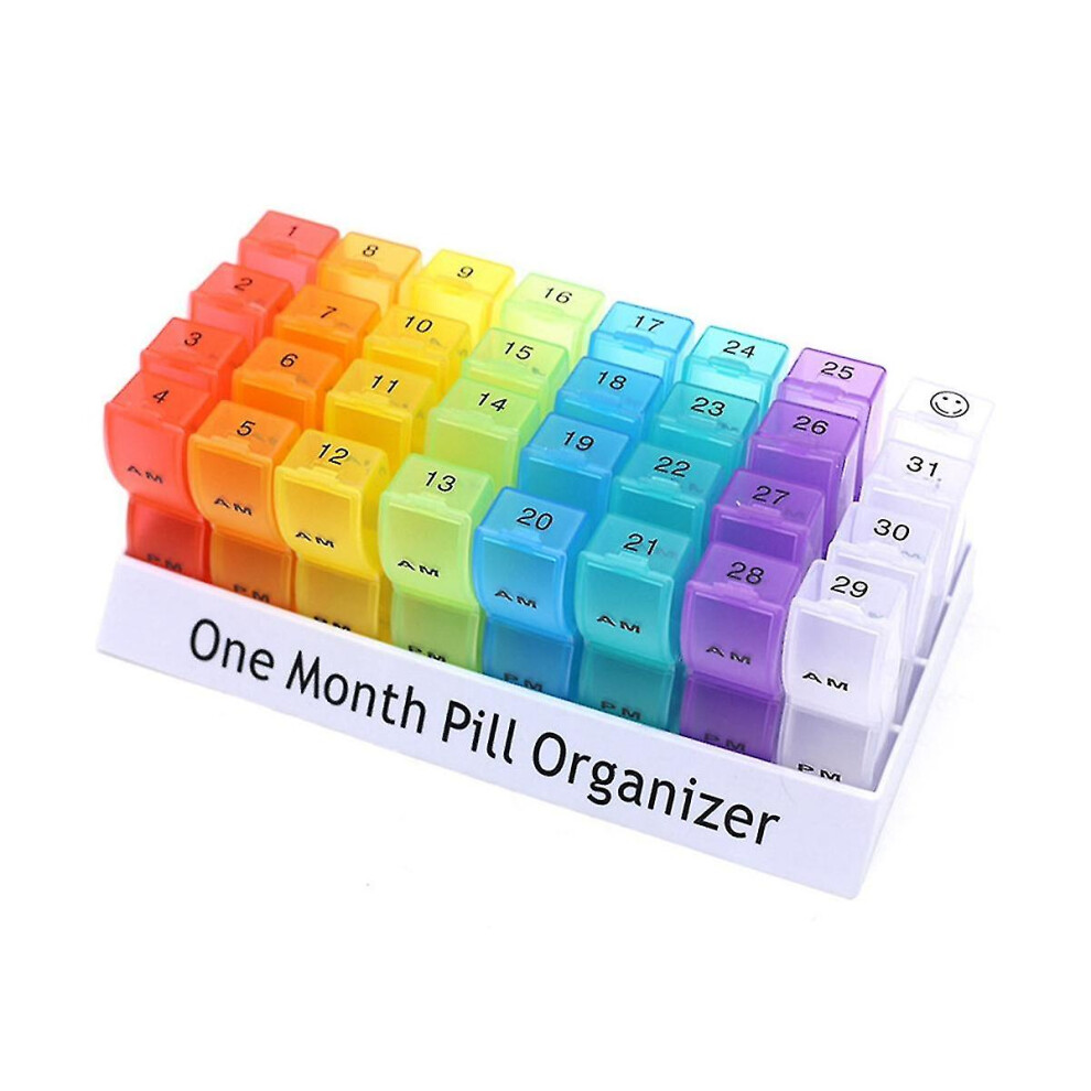 31-Day Weekly Pill Organiser with Colour-Coded System, 31 Compartments Removable Lid for Secure Medication Storage, Portable Design