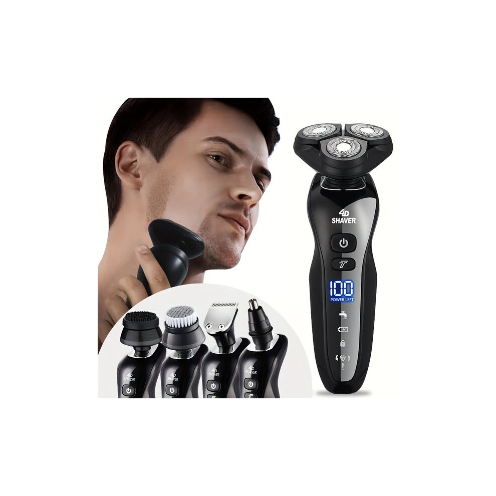 Beard Trimmer Rechargeable with Precision Blades and Facial Cleansing Brush, Includes Nose and Side Hair Trimmer for Aesthetic Grooming