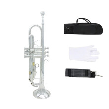 Silver Bb Brass Trumpet for Beginners with Durable Brass Construction, SilverPlated Mouthpiece, Case and Gloves
