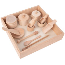 Spielküchenset aus Holz mit Teekanne und Tassen, 9-teilig, für Rollenspiele, geeignet für Kinder von 3 bis 6 Jahren, Farbe: Braun