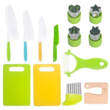 Safety Serrated Children's Kitchen Knives, 13-Piece Set with Cutting Boards for Cooking Skills Hand-Eye Coordination, BPA-Free