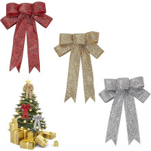 Glitterende kerststrikken van stof, 23x18 cm, 6 stuks. Herbruikbare decoratie voor cadeauverpakkingen, kerstkransen en feestjes.