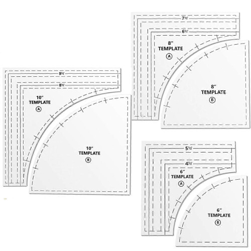 Drunkards Path Quilting Ruler, 3 Piece Acrylic Template Set with 10 8 6 Inch Sizes for Precise Sewing Patchwork