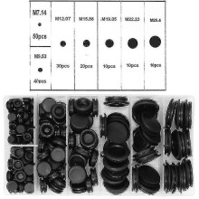 Kumitiivisteet säilytyslaatikolla, 170-osainen sarja sähköjohdotuksiin, korkea vetolujuus, 7 kokoa (7,14 mm - 25,40 mm)