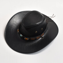 Cappello Panama da donna, cappello da cowgirl regolabile in similpelle per l'estate e le attività all'aperto.
