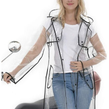 Waterproof Jacket for Adults, Thickened Soft Clear Raincoat with Attached Hood, Size L, Packable and Windproof