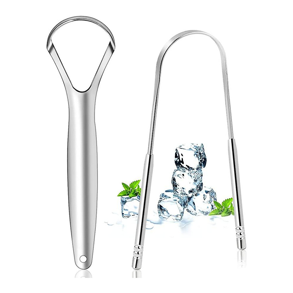 Tongue Brush Set, 2 Stainless Steel Antibacterial Brushes, Helps Prevent Bad Breath Maintain Oral Hygiene