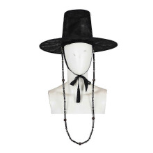 Cappello nero coreano Gat per cosplay, accessorio per costume di Halloween con catena decorativa di perline