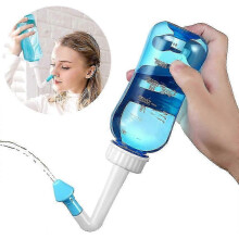 Irrigatore nasale da 300 ml con pulsante e ugello a 60 gradi per la congestione sinusale, 30 bustine di soluzione salina e doppio ugello.