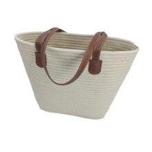 Katoenen touwtas voor dames, gebroken wit, alledaagse tas, 27x30x10cm, ruime forenzentas