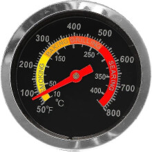 Grillilämpömittari tarkkaan sisälämpötilaan, suuri 60 mm:n mittakello, 44 mm:n takaosan pituus ja mukana tuleva siipimutteri