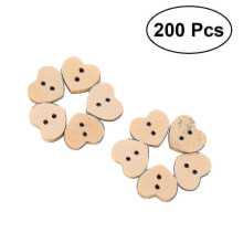 Herzförmige Holzknöpfe mit 2 Löchern, 200er-Packung zum Nähen, Scrapbooking und für die Kartenherstellung – natürliche Holzverzierungen