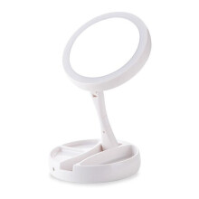 10x Magnifying Mirror with LED Lights, 20 Beads for Even Illumination, Portable Foldable Design, Dual Power Supply for Vanity