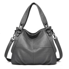 Women's Light Grey PU Leather Handbag, Convertible Shoulder Bag or Handbag, Spacious for Essentials, Day Trips Commuting