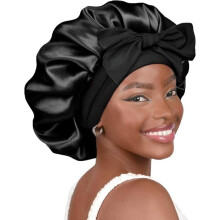 Bonnet de nuit en satin double couche, couleur noire, bonnet de nuit protecteur pour les cheveux, réduisant les frisottis et la casse