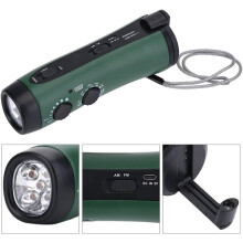 Zaklamp met handslinger, dynamo, USB-oplaadfunctie, ABS-materiaal, draagbare LED-lamp voor kamperen en noodgevallen met radio en alarm.