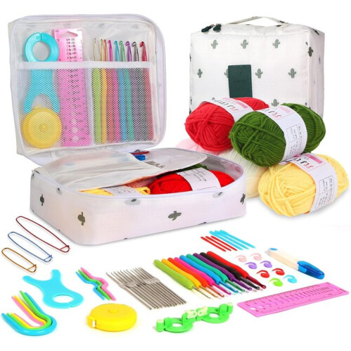Complete Crochet Kit with Case, 59 pcs Ergonomic Hooks 0.6-6.0mm for Lace Craft Projects