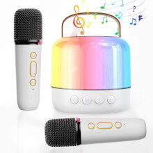 Portable Karaoke Speaker with 2 Wireless Mics, 5 Voice Effects AUX Output for Real-Time Feedback, 8-10 Hours Use for Family Gatherings