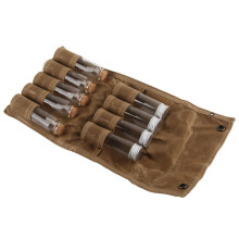 Canvas kruidenopbergtas met metalen sluiting, geschikt voor 9 flesjes, ideaal voor picknicks en barbecues.