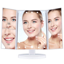 LED Makeup Mirror 3-Panel Design with Dimmable LED Lights, Wide Stable Stand, Adjustable Viewing Angles, Black or White Colour