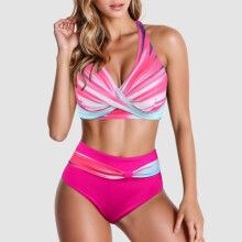 Bikini set met hoge taille, beugel voor vormgevende ondersteuning, beugelloze vulling, polyester strandbadpak - valt groter dan normaal