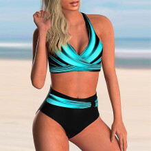 Bikini set, valt normaal qua maat, zonder beugel met borstvulling, hoge taille, bedrukte streetstyle voor dames, polyester spandex