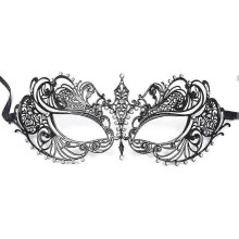 Elegante maschera da ballo in maschera, maschera in pizzo nera decorata con strass e cristalli, con laccetto regolabile, comoda per le feste.