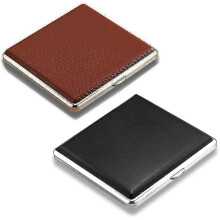 Leather Cigarette Case with Zinc Alloy Frame, Holds 20 Cigarettes, Slim Portable Design, Shock and Water Resistant Protection
