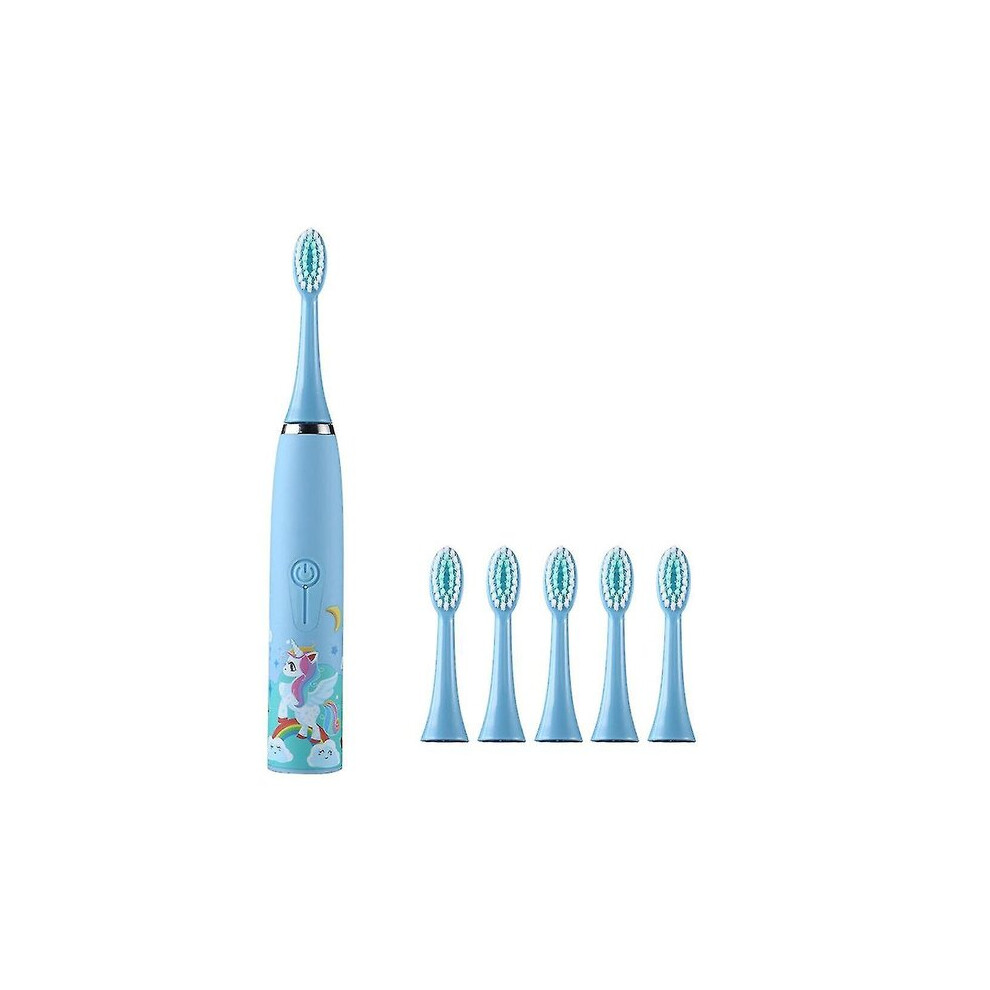 Children's Electric Toothbrush with 6 Replaceable Brush Heads, IPX7 Waterproof, Smart Timer, Removes 7x More Plaque, for Children Aged 3+