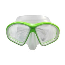 Masque de plongée pour enfants avec jupe en silicone, verres en verre trempé et monture résistante à la pression pour petits visages.