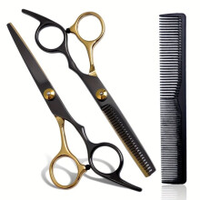 Professionele kappersscharenset voor alle haartypes, 4CR13-staal met ergonomische handgrepen, inclusief rechte uitdunschaar.