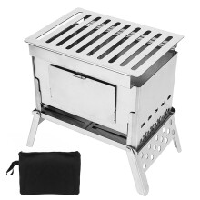Horno de acero inoxidable plegable para camping con parrilla extraíble, 935 g, 180x135x190 mm