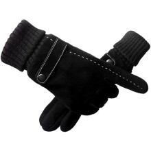 Herren-Wildlederhandschuhe, rutschfest, Touchscreen-kompatibel, Universalgröße, Farbe Schwarz, warmes Kunstfellfutter für winterlichen Schutz