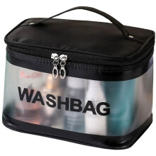 Zipped Cosmetic Organiser Bag, Waterproof PVC TPU Material, Large Capacity 16cm Height 22cm Width, Portable Storage with Handle for Daily Use